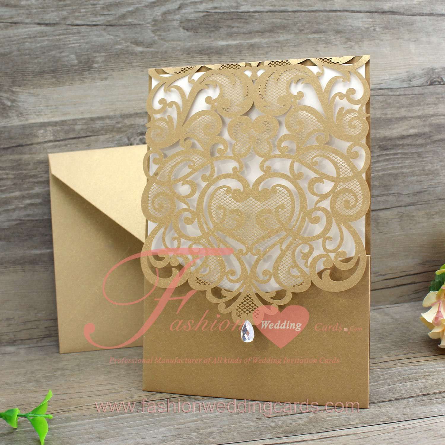 Gold Laser Cut Wedding Invitation Pocket